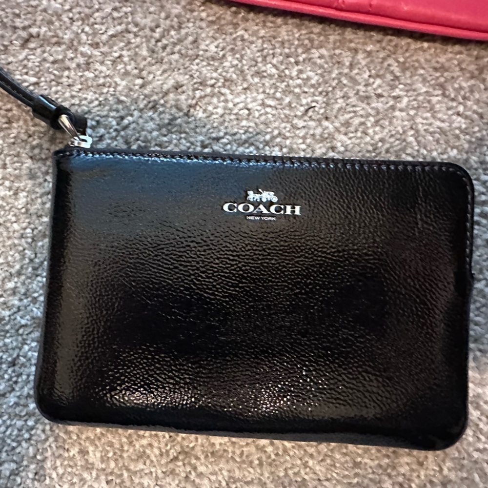 Coach Black patent leather Wristlet with silver hardware